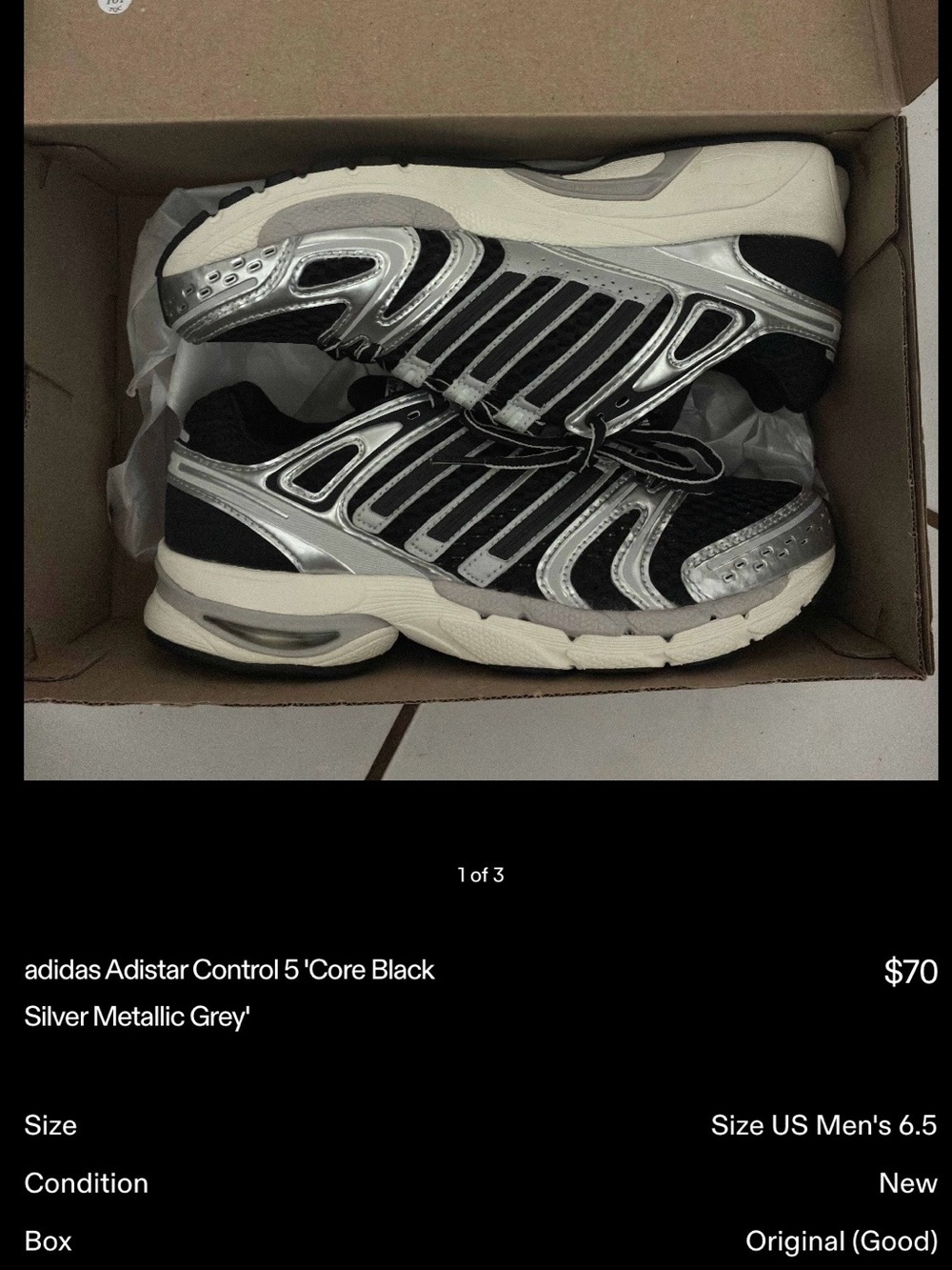 adidas Originals Adistar Control 5 Black and Silver Metallic Sneakers Brand New